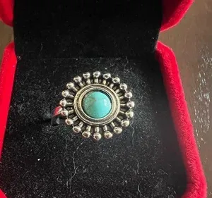 Women’s Stainless Steel Silver Simulated Faux Turquoise Ring Size 7 New thumbnail 1