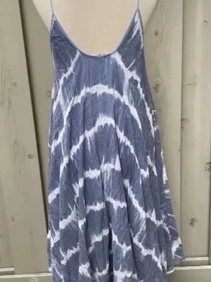 Made In Italy Blue Tie Dye Bohemian Maxi 100% Cotton Sun Dress Size M thumbnail 6