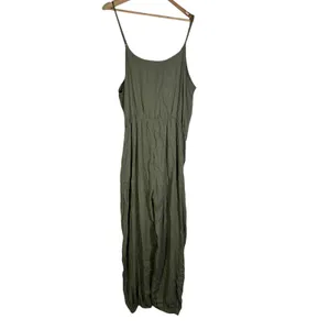 Umgee Beachy Wide Leg Jumpsuit Size XL Olive Green Tencel Tie Front Minimalist thumbnail 5