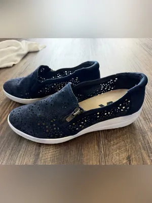 Anne Klein Navy Laser-Cut Slip-On Sport Sneakers thumbnail 2