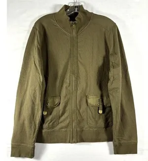 Lauren Jean Co green jacket brass detail front pockets‎ mock neck XL thumbnail 1