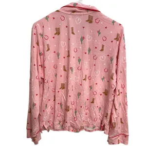 PJ Salvage Long Sleeve Pajama Set M Pink Western Cowboy Horseshoe Cowgirl Cactus thumbnail 3
