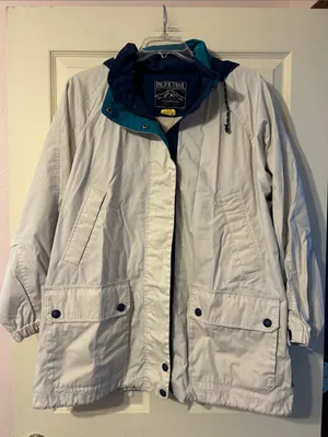 Vintage Pacific Trail Women's Cream Tain Coat with Navy & Teal Trim 1X thumbnail 1