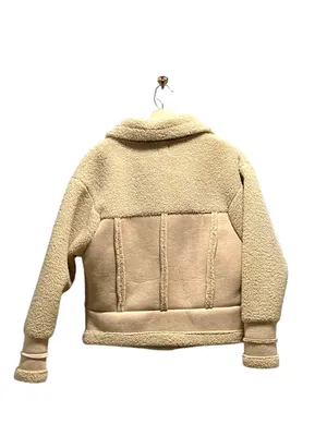Princess Polly Moondance Faux Sherpa Aviator Jacket Beige Size S/M Neutral Fall thumbnail 14