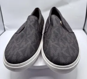Michael Kors MK Logo Slip On Sneakers Brown PVC Size 8M Women's Luxury Casual thumbnail 1