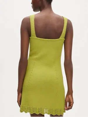 J.Crew cotton crochet-trim mini shift dress in trendy lime green color thumbnail 4