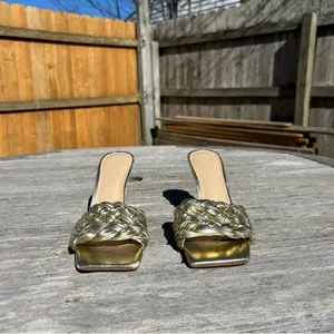 Marc Fisher‎ Norsa Block Heel Braided Sandal gold Leather classy fall size 7.5 thumbnail 4