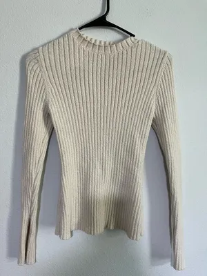 H&M Women’s Cream Ribbed Long-Sleeve Sweater thumbnail 3