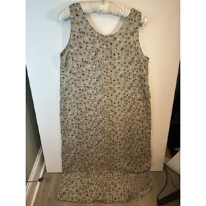 Reversible Maxi Dress L XL Floral Polka Dots Sleeveless Side Slits Tan Gray Mult thumbnail 13