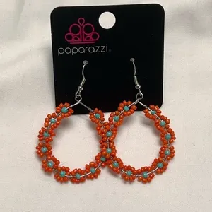 Paparazzi Festively Flower Child Orange Beaded Daisy Hoop Earrings NWT thumbnail 2