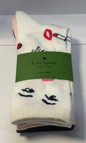 Kate Spade New York Crew Socks 3-Pack Face Lipstick Print NWT thumbnail 1