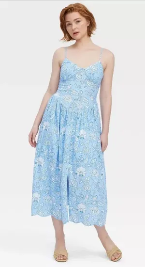 Roller rabbit Women Floral Vines Drop Waist Midi A-Line Dress Blue thumbnail 1