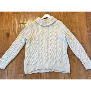 L.L. Bean wool ivory cableknit turtleneck sweater xl petite thumbnail 9
