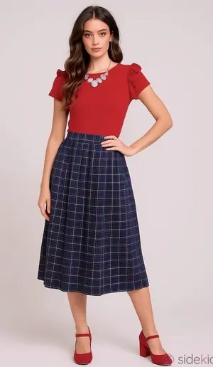 Vintage 60s 70s preppy wool skirt plaid blue pink school girl uniform academia S thumbnail 1