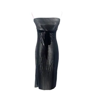 Vtg Y2K Rag Strapless Metallic Babydoll Midi Dress Sz M 90s Silver Bow Club USA thumbnail 2