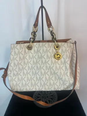 Michael Kors White Logo Tote with Brown chain & Leather Cynthia Medium bag thumbnail 1