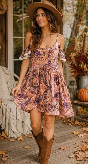 Grace & Lace Boho Paisley Cold Shoulder Mini Dress XS Lace Trim Rayon thumbnail 1