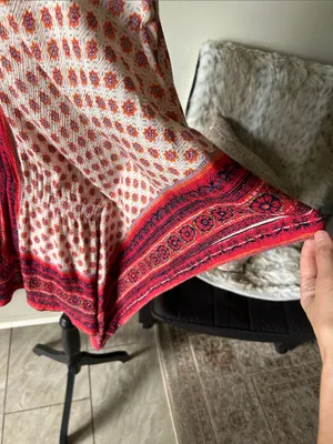 Angie cream, red floral, Boho V-neck, oversized festival tunic blouse M thumbnail 7