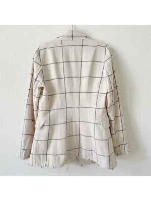 Wool Cashmere Windowpane Plaid Blazer Cream Black Size XS? Luxury Neutral thumbnail 2