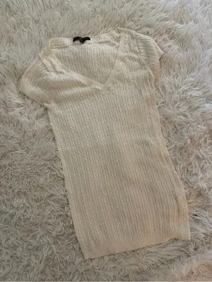 GAP Cream Ivory Cable Knit V-Neck Short Sleeve Sweater Top Size M thumbnail 1