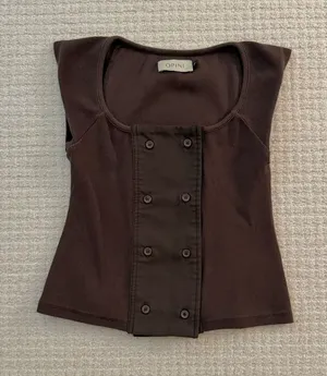 OPINI Brown Button Scoop Neck Top thumbnail 1