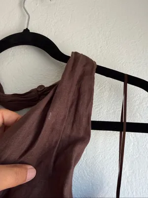 Dishh Harrier Linen Dress Womens 8 Dark Chocolate Brown Halter Midi Tiered thumbnail 4