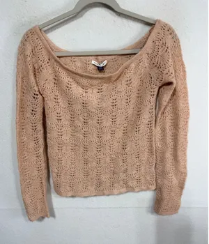 American Eagle Sweater Pointelle Knit Off Shoulder Women's Size S Peach Cozy New thumbnail 1