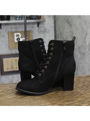 Journee Collection Lace-Up Zip Block Heel Faux Suede Bootie Boots Black 8.5M thumbnail 6