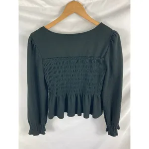 Altar'd State Black Long Sleeve Smocked Peplum Top Size Medium thumbnail 3
