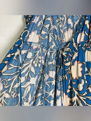 Knox Rose Women’s XS Blue Floral Boho Midi Wrap Dress Tassel Tie Tiered thumbnail 6