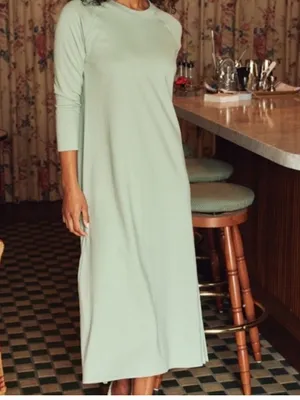 LAKE Pajamas 100% Cotton Sweatshirt Midi Dress in Light Moss Green W2484 Sz XL thumbnail 3