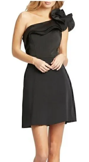 Ieena for Mac Duggal black Ruffle One-Shoulder Dress thumbnail 1