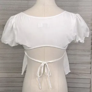 TIGER MIST Sheer White Crop Top Flutter Hem & Ring Front-Small thumbnail 2