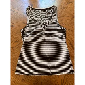 Aerie Henley Tank Top Womens XL Brown White Striped Ribbed Button Sleeveless thumbnail 2