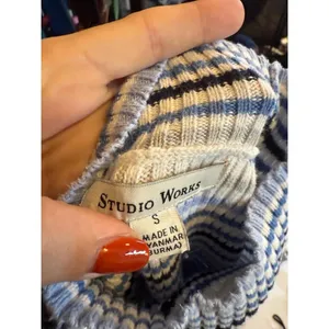 Studio‎ Works Blue White Black Striped Mock Neck Long Sleeve Knit Sweater Size S thumbnail 3