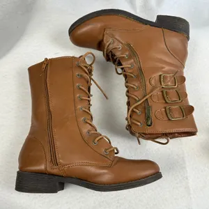 Rouge Helium Brown Lace Up Combat Ankle Boots Side Zip‎ Buckle Detail Womens 6.5 Grunge thumbnail 5