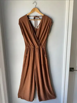 Universal Thread Linen Blend Brown Jumpsuit thumbnail 2