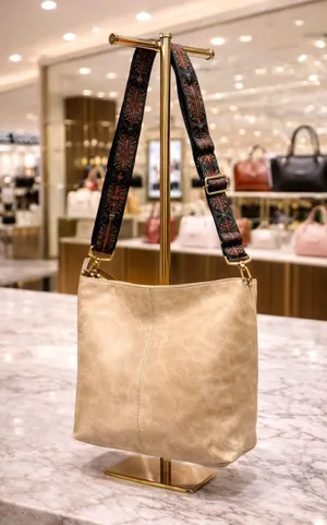 PU Leather Crossbody Shoulder Bag - Beige thumbnail 1