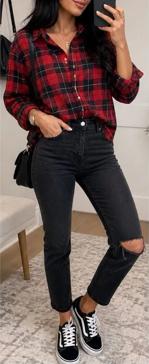 Madewell |EUC Cotton Red Black Plaid Flannel Buffalo Check Button Down Shirt (M) thumbnail 1