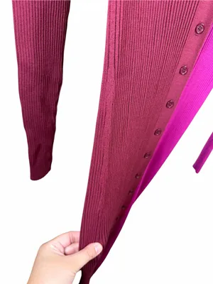 STAUD Shoko Colorblock Ribbed Knit Sweater Dress Fuchsia Bordeaux Midi Size S thumbnail 7