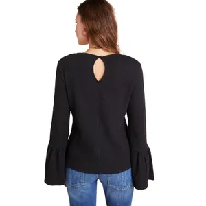 Anthropologie Porridge Joan Bell Sleeved Top Womens M Black Ribbed Boho‎ Chic thumbnail 4