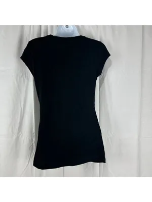 Susie Rose Womens Black V-Neck Embellished T-Shirt Size M Stretchy Cotton Blend thumbnail 3