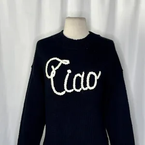 WILDFOX Couture Dinner Party‎ Ciao Bella Black White Embroidered Sweater Small thumbnail 3