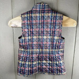 Talbots Quilted Tartan Plaid Puffer Vest Womens Small Petite SP Blue Red Yellow thumbnail 3