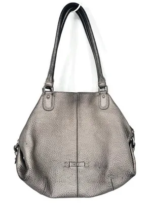 Cole Haan XL‎ Silver Pebbled Leather Satchel Hobo Shoulder Bag Crossbody Strap thumbnail 1