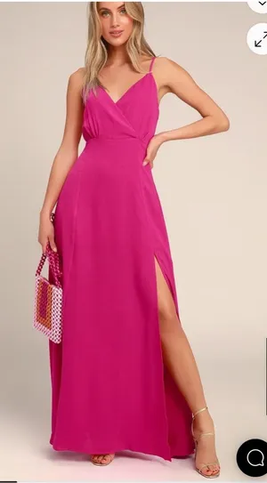Lulus Evening of Splendor Hot Pink Surplice Maxi Dress Elegant, wedding, party ✨ thumbnail 1