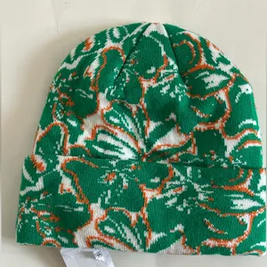FREE PEOPLE Jumping Jacquard Beanie - Green Floral nwt thumbnail 3