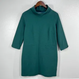 Boden Green Ottoman Ribbed Knit Mock Neck Shift Dress‎ US 6R 3/4 Sleeve thumbnail 2