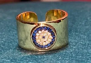Handmade New Gold Chunky Evil Eye Adjustable Ring OS thumbnail 3