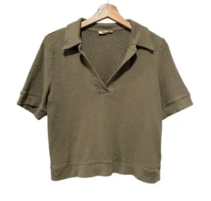 Madewell Collared Pointelle Short Sleeve Sweater Knit Top Womens Sz L Green thumbnail 1